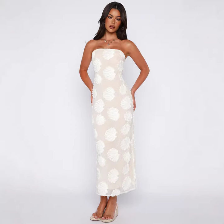 Damen Strapless Maxikleid mit floralen 3D-Applikationen Drune