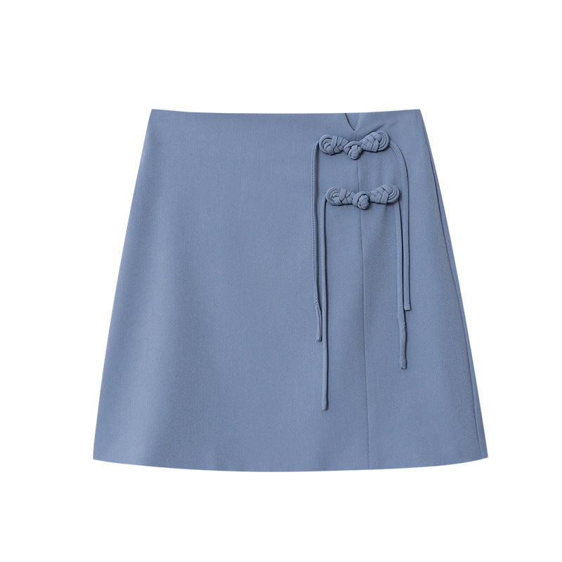 Damen eleganter Wickelrock mit dekorativen Knopfdetails Drune