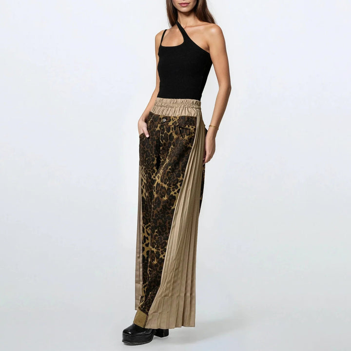 Damen Weite Hose mit Leo-Muster und elastischem Bund Drune