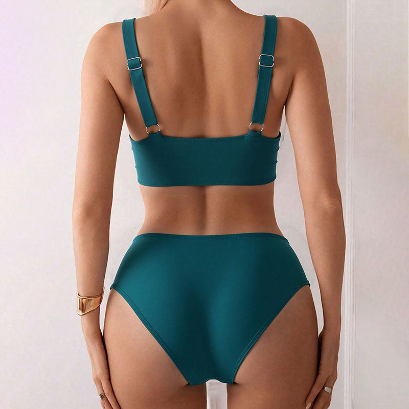 Damen Hoch geschnittenes Bikini-Set mit modischem Wickeloberteil und eleganter Passform Drune