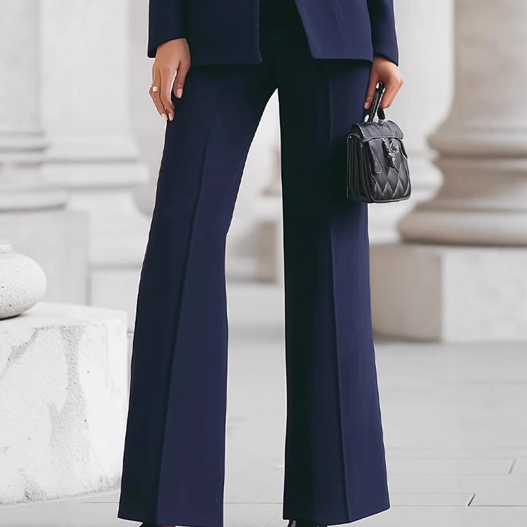 Damen Taillierter Blazer mit Stehkragen und High‑Waist ausgestellte Hose Drune