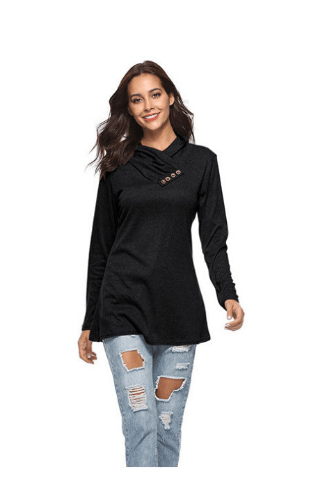 Damen Kuscheliger Langarm-Pullover mit modernem Stehkragen und dekorativen Knopfdetails Drune