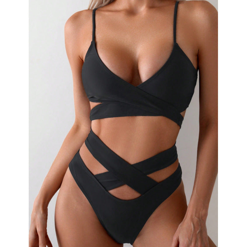 Damen Triangel-Bikini mit asymmetrischem Wickel-Design und stylischem Cut-Out Drune