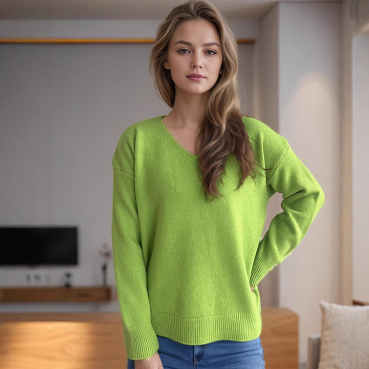 Damen bequemer V-Ausschnitt Pullover mit weichem Strickstoff Drune