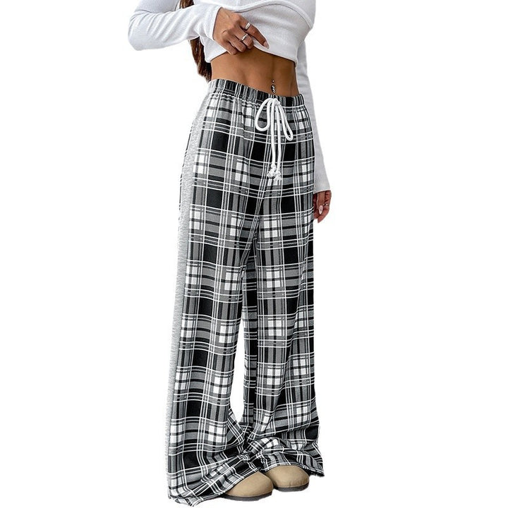 Damen Lässige Karierte Palazzo-Hose Drune