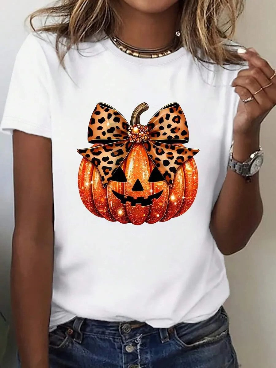 Damen T-Shirt mit stylischem Kürbis-Motiv und aufregendem Animal-Print Drune