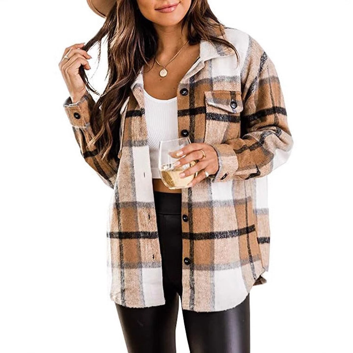 Damen Karierte Overshirt Jacke Drune