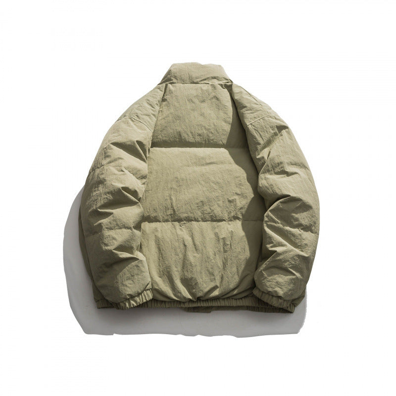 Unisex Oversize wattierte Steppjacke mit hohem Stehkragen, großen Pattentaschen und Crinkle-Effekt Drune