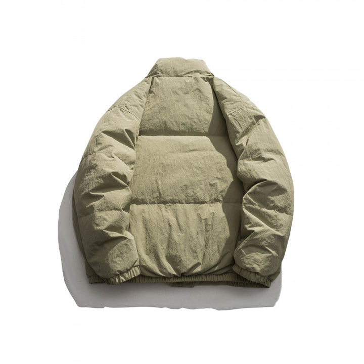 Unisex Oversize wattierte Steppjacke mit hohem Stehkragen, großen Pattentaschen und Crinkle-Effekt Drune