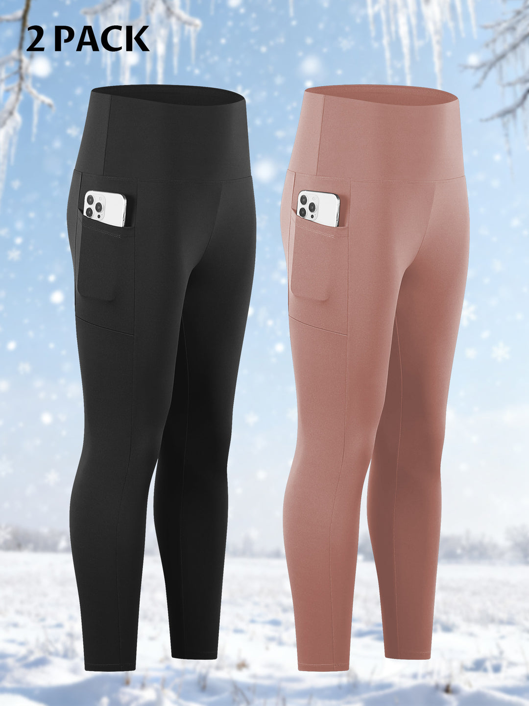 Damen Knöchelhohe Sportleggings mit hohem Bund und seitlicher Smartphone-Tasche Drune