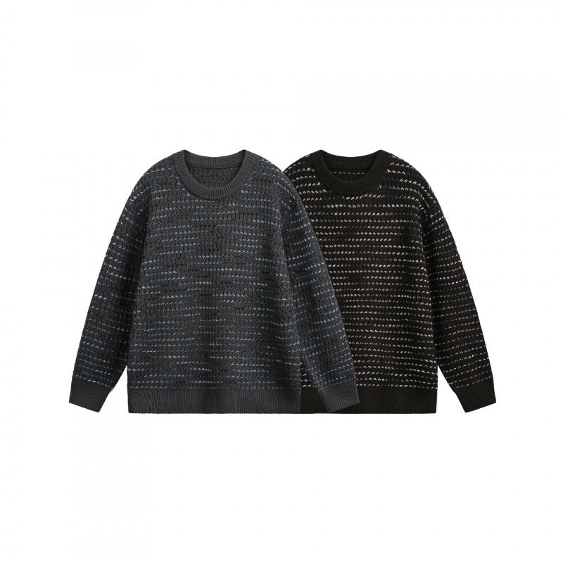 Unisex Feinstrickpullover mit strukturierter Streifenoptik und Rundhalsausschnitt Drune