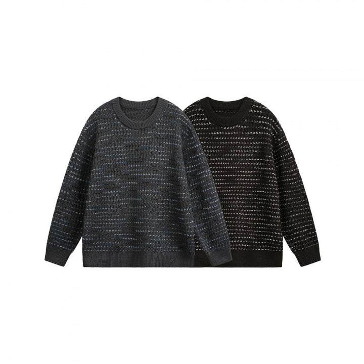 Unisex Feinstrickpullover mit strukturierter Streifenoptik und Rundhalsausschnitt Drune