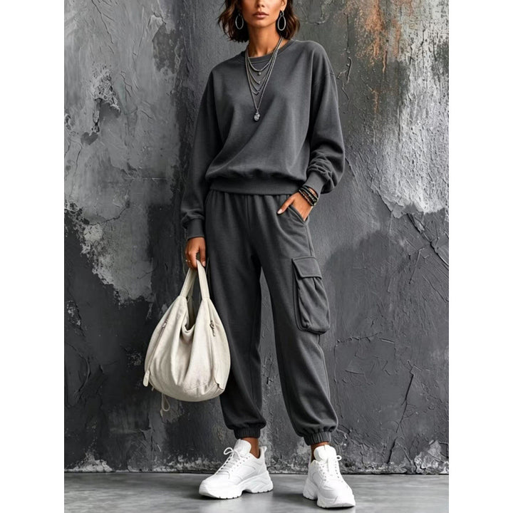 Damen Lounge-Set mit Rundhals-Sweatshirt und Cargo-Jogger aus French-Terry Drune