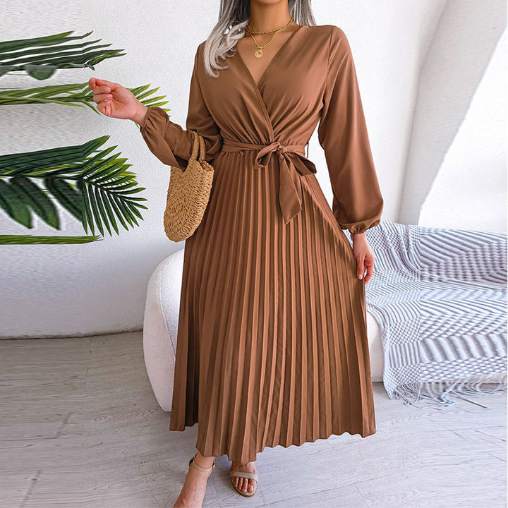 Damen Wickelkleid mit Faltenrock und langem Arm Drune