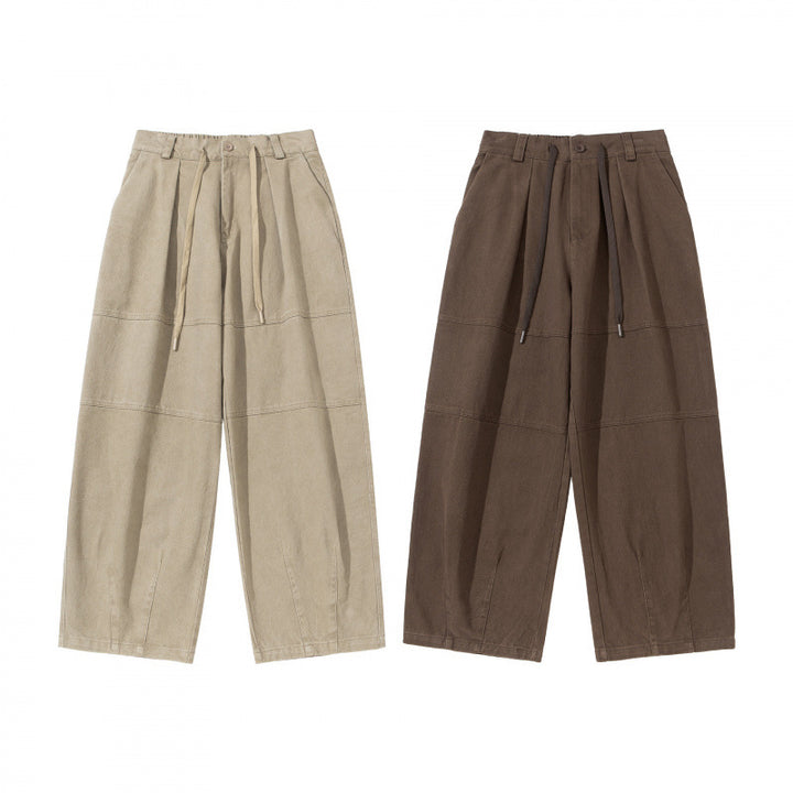 Damen Weite High‑Waist Plissierte Culotte‑Hose mit Kordelzug und Teilungsnähten Drune