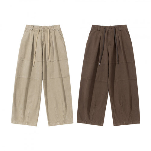 Damen Weite High‑Waist Plissierte Culotte‑Hose mit Kordelzug und Teilungsnähten Drune