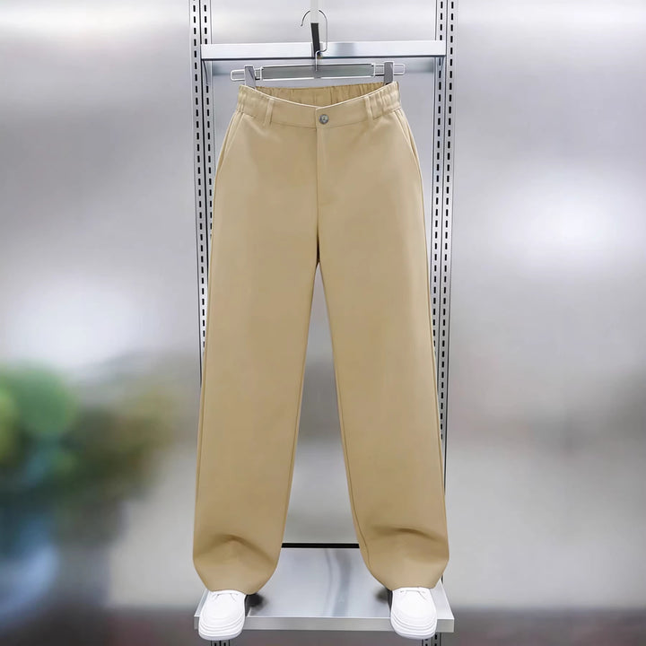 Herren Weite High‑Waist Chinohose mit elastischem Rückbund geradem Bein & Seitentaschen Drune