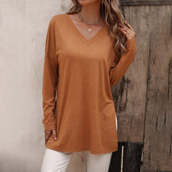 Damen lässige V-Neck Longsleeve-Tunika mit Seitenschlitzen und relaxed Fit Drune