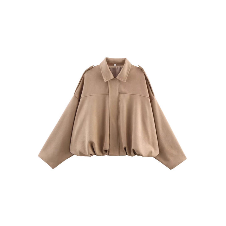 Damen nan Oversize-Kurzjacke mit Ballon-Saum, Schulterpatten und verdeckter Frontleiste Drune