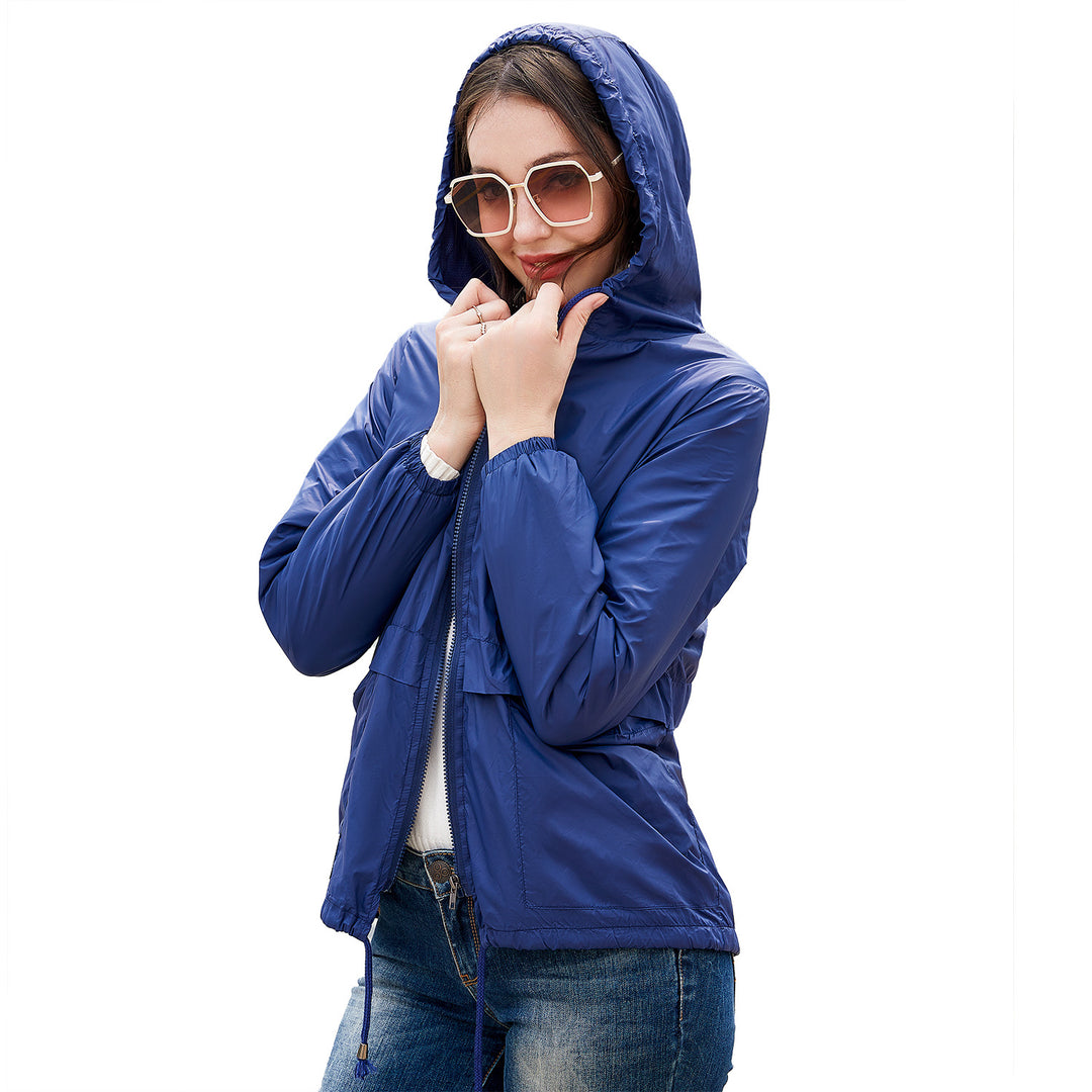 Damen nan leichte Windjacke mit Kapuze Mesh-Futter Kordelzug und Reißverschluss Drune