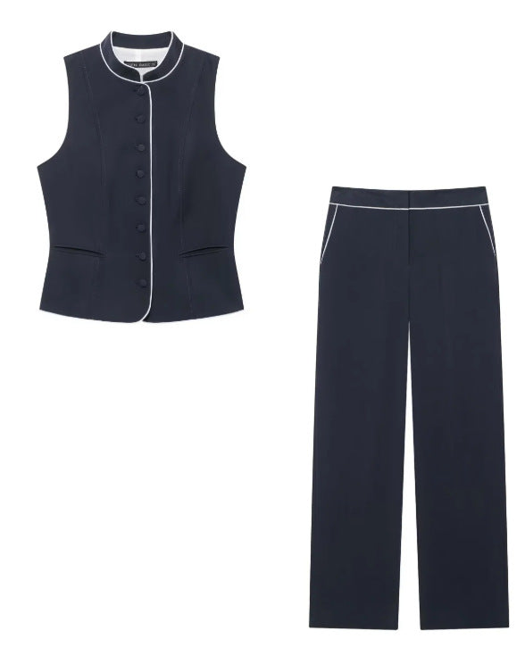 Damen Weite hochtaillierte Palazzo‑Hose mit Kontrastpaspel Drune