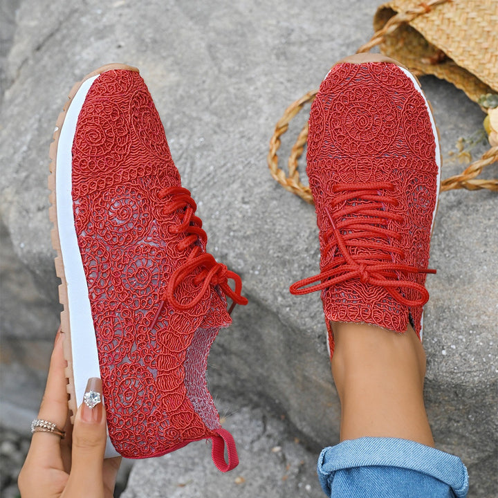 Damen Leichte Sneaker mit Häkelspitzen-Obermaterial und profilierter Gummisohle Drune