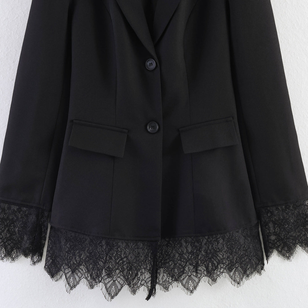 Damen Taillierter Blazer mit Spitzensaum und Pattentaschen Drune
