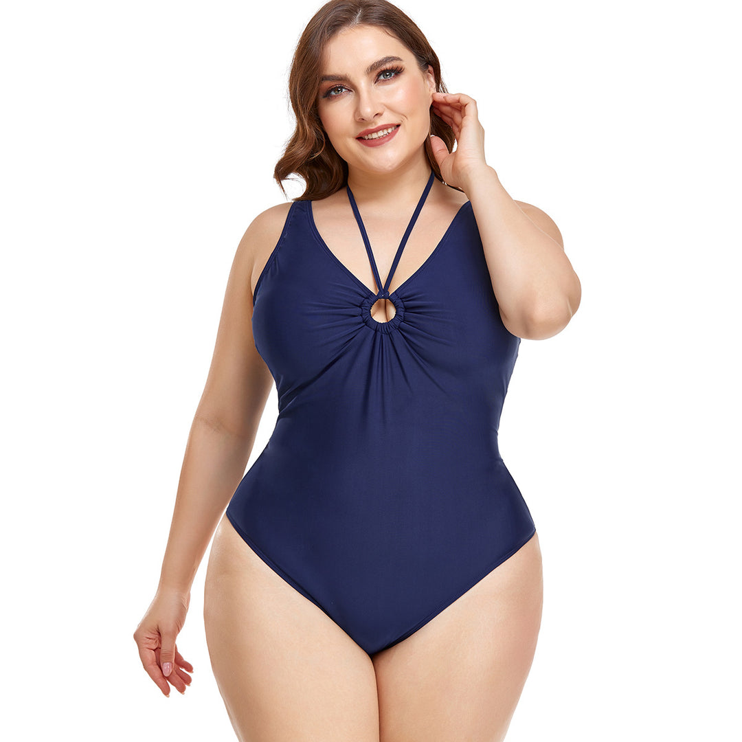 Damen Eleganter Hochgeschnittener Einteiler Badeanzug mit modischem Ringdetail Drune
