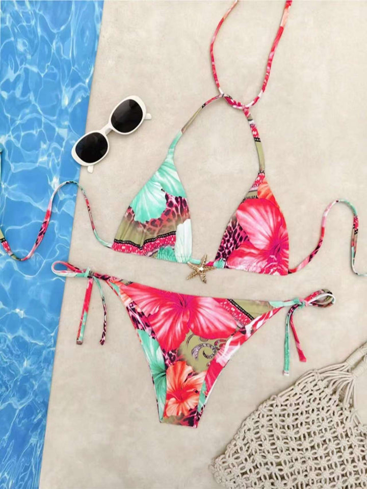 Damen Triangel-Bikini mit floralem Design und verstellbaren Bändern Drune