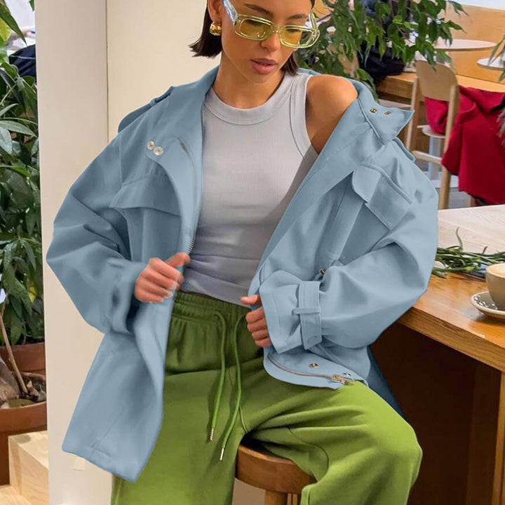 Damen Utility-Parka mit Tunnelzugtaillierung, Pattentaschen und Stehkragen Drune