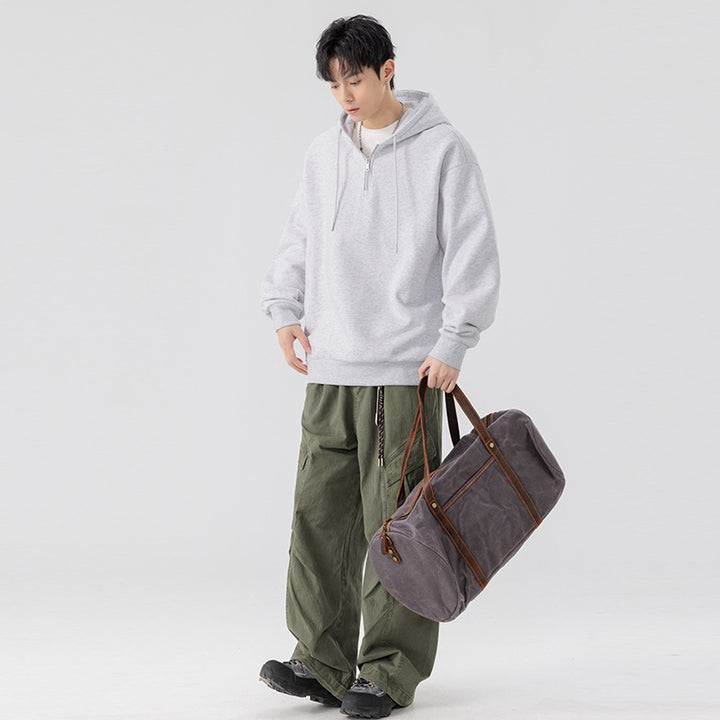 Unisex Oversize Kapuzenpullover mit Halbzip, Fleece-Innenfutter und geripptem Saum Drune