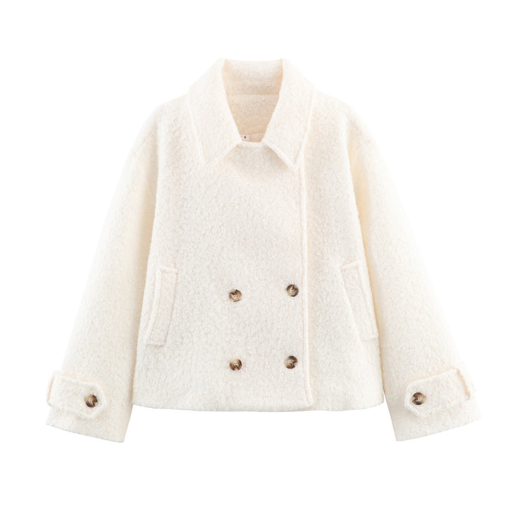Damen nan kastige Bouclé-Jacke mit kurzem Schnitt, doppelreihiger Knopfleiste und Manschettenriegel Drune