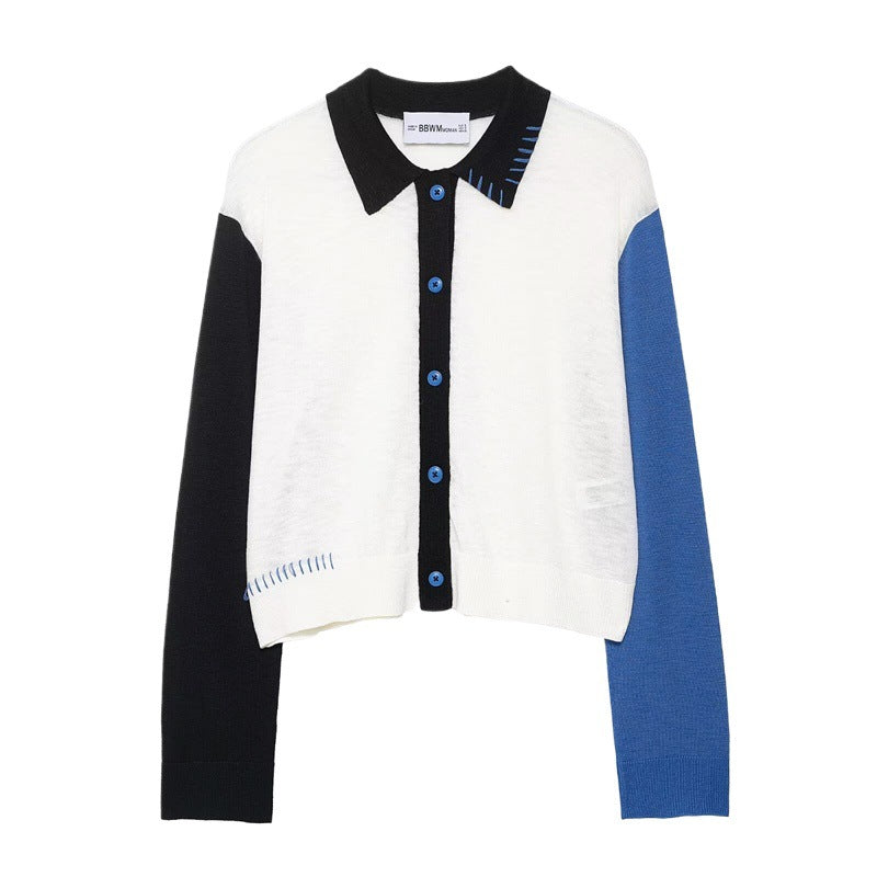 Damen modische Strickjacke mit kontrastreichem Farbdesign und feinen Knopfdetails Drune