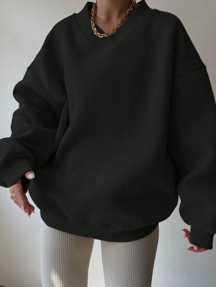 Damen Oversized V-Ausschnitt Sweatshirt mit verstärktem Rippkragen und extraweitem Cut Drune