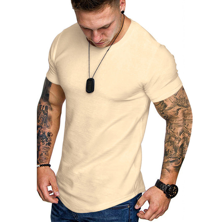 Herren nan figurbetontes Rundhalsshirt mit athletischem Schnitt elastischem Baumwoll-Elasthan-Mix und abgerundetem Saum Drune