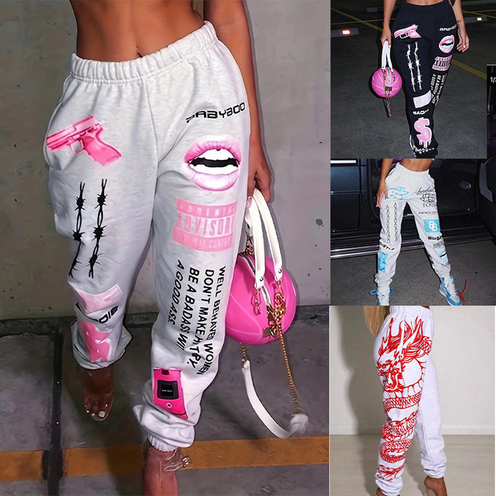 Damen lässige Sporthose mit auffälligen Schriftzügen und Grafikdesign Drune