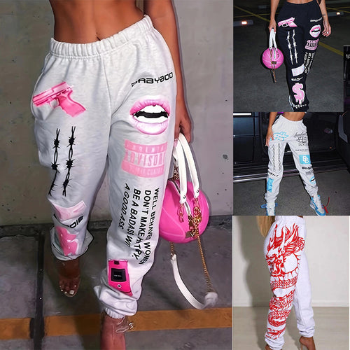 Damen lässige Sporthose mit auffälligen Schriftzügen und Grafikdesign Drune