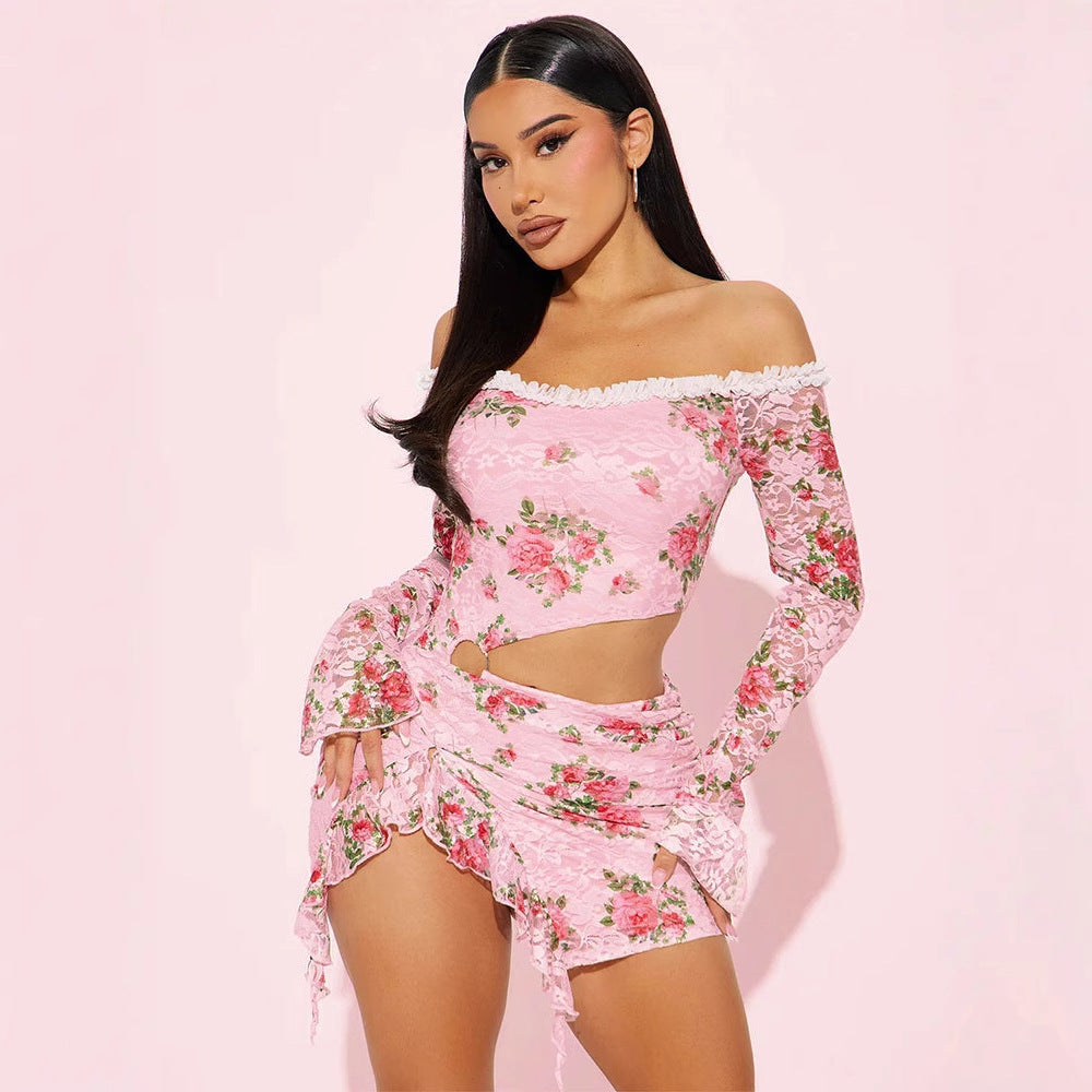 Damen Off-Shoulder Blusenkleid mit floralen Akzenten und asymmetrischem Design Drune