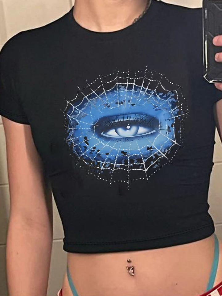 Damen Crop-T-Shirt mit auffälligem Statement-Print Drune