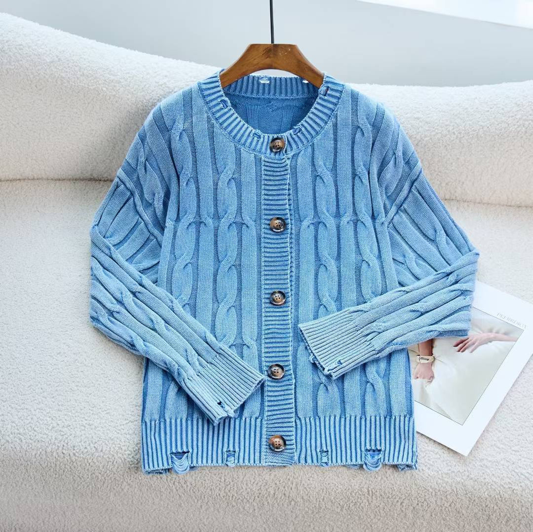 Damen Strickjacke mit Zopfmuster und Knopfverschluss Drune