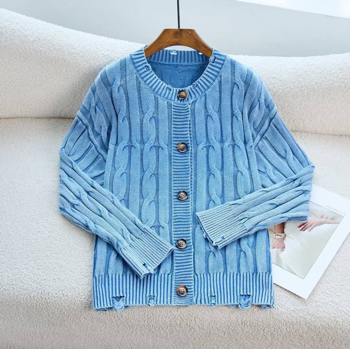 Damen Strickjacke mit Zopfmuster und Knopfverschluss Drune