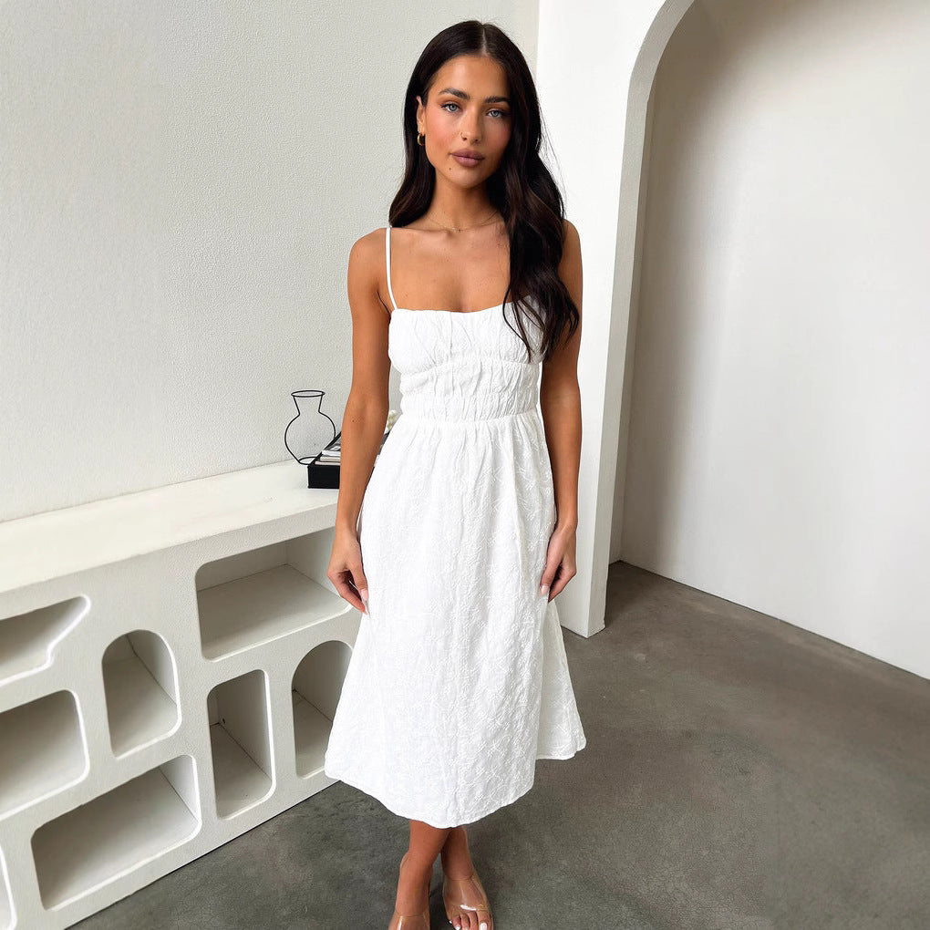 Damen Sommerliches Midi-Kleid mit verstellbaren Spaghettiträgern und Raffung Drune
