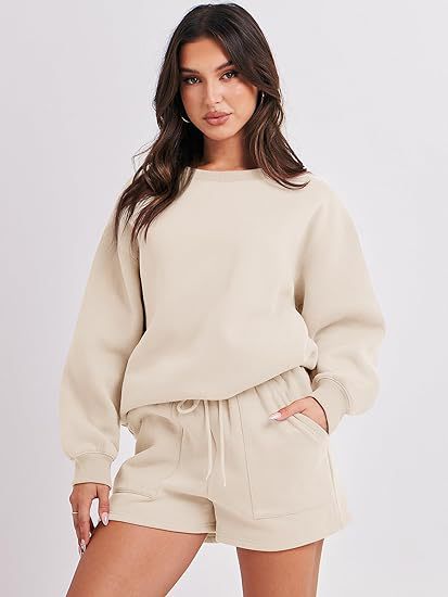Damen Lässiges Sweatset mit Oversize‑Sweatshirt und hochgeschnittenen Shorts Drune