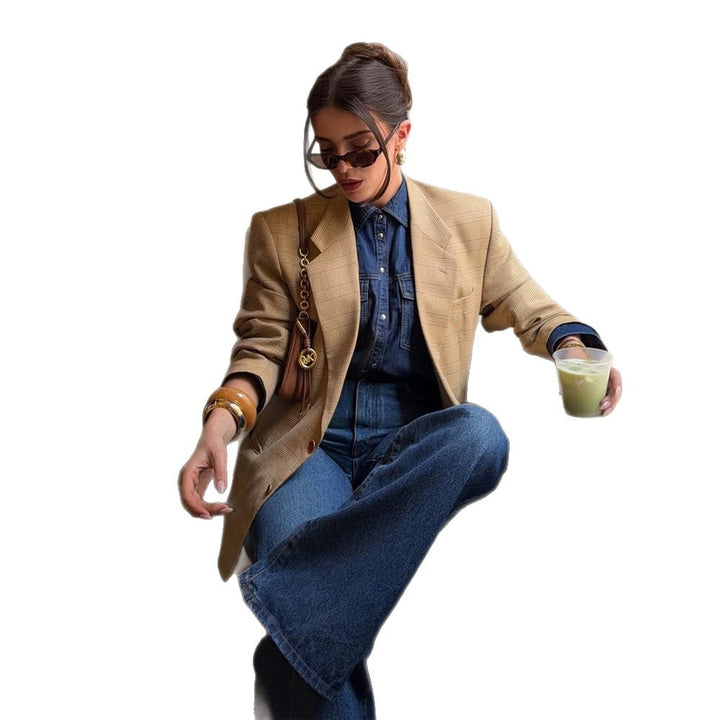 Damen Oversize Glencheck-Blazer im kastigen Boxy‑Schnitt mit markanter Schulterpartie Drune
