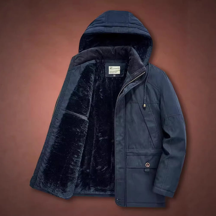 Herren Isolierter Langparka mit Teddyfutter, Kapuze und verdeckten Taschen Drune