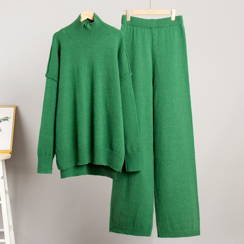 Damen Gemütliches Strick-Ensemble mit hohem Kragen Drune