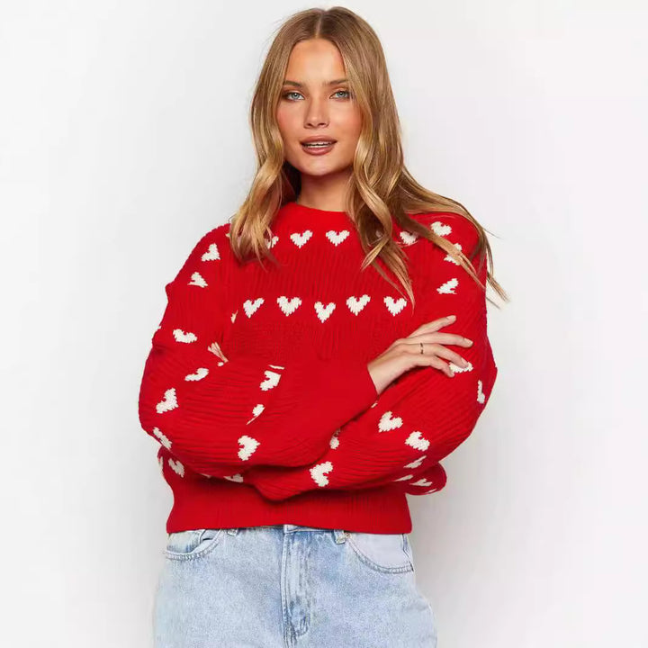 Damen kuscheliger Herzpullover mit weichem Strickmuster Drune