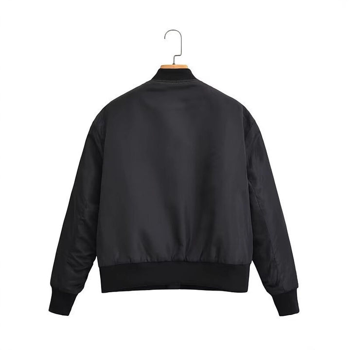 Damen Kurz geschnittene Nylon-Bomberjacke mit glänzender Oberfläche, wattiertem Futter und Metallreißverschluss Drune