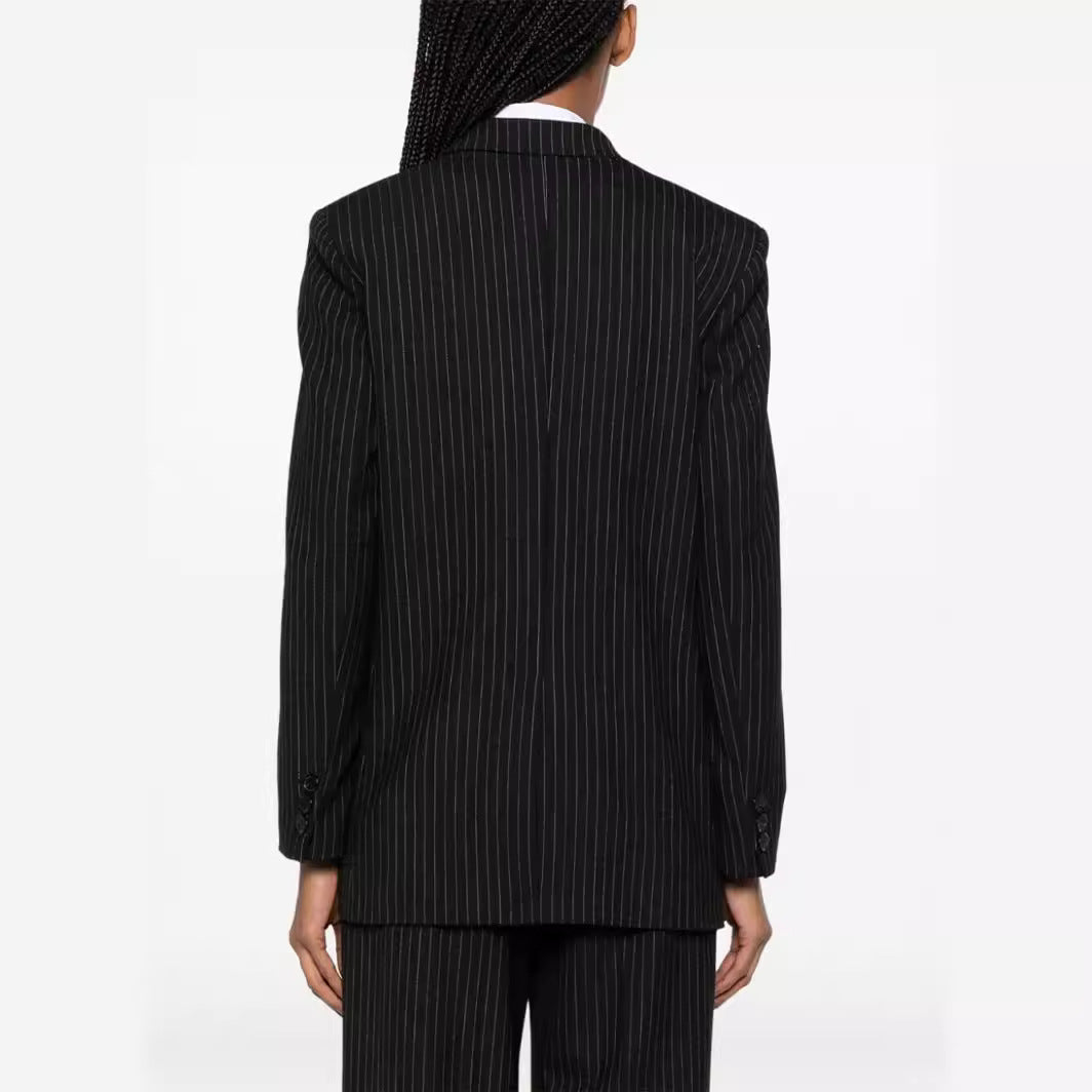 Damen Zweiteiliger Nadelstreifen-Anzug mit oversized Doppelreiher und weiten Bundfaltenhosen Drune
