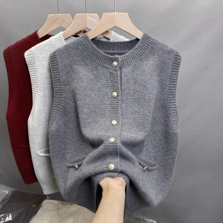 Damen Strickweste mit Knopfdetails und seitlichen Taschen Drune